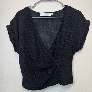 ASTR The Label Textured Cross Front Deep V Blouse Button Accents Size Medium